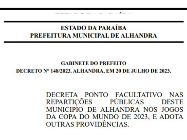 Notícia - Prefeitura decreta ponto facultativo em jogos da Seleção